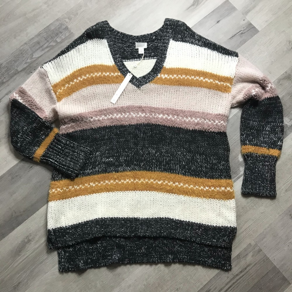NWT Caslon V-Neck Mixed Texture Grey/Dusty Rose/Mustard/Cream 2XL